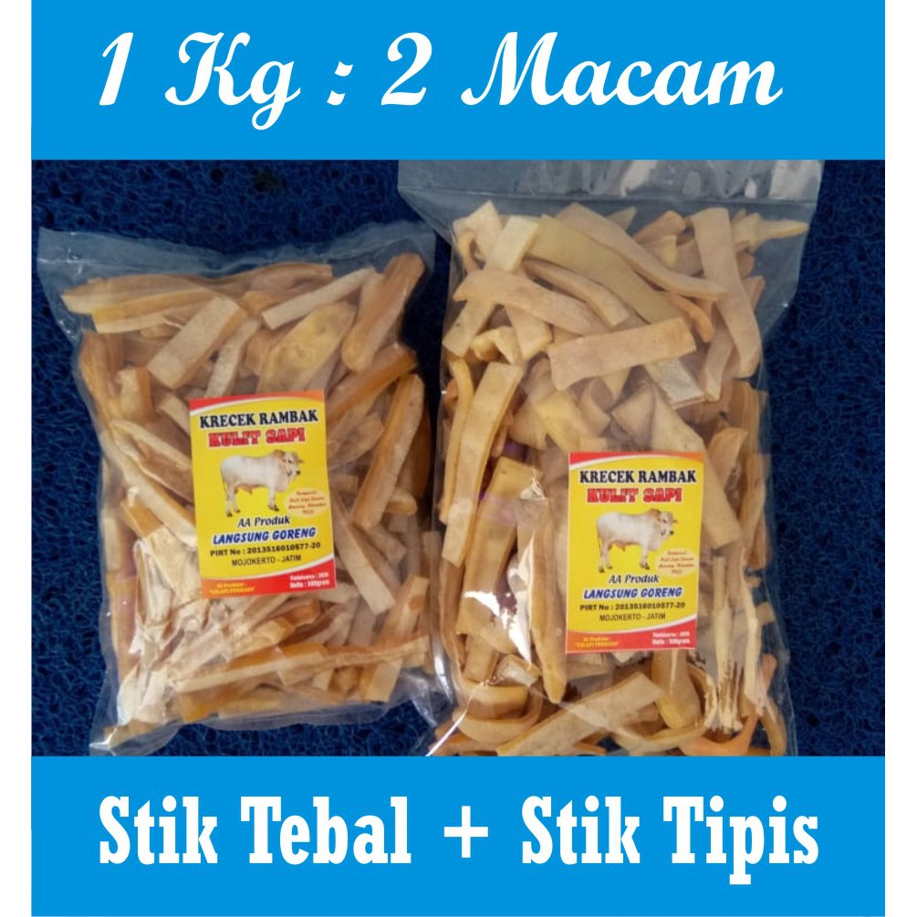 

Kerupuk Rambak kulit Sapi Mentah/ Dorokdok sapi mentah/ Kerupuk jangek mentah/ camilan kerupuk kulit sapi ASLI 1 Kg Stik Tebal+Stik Tipis