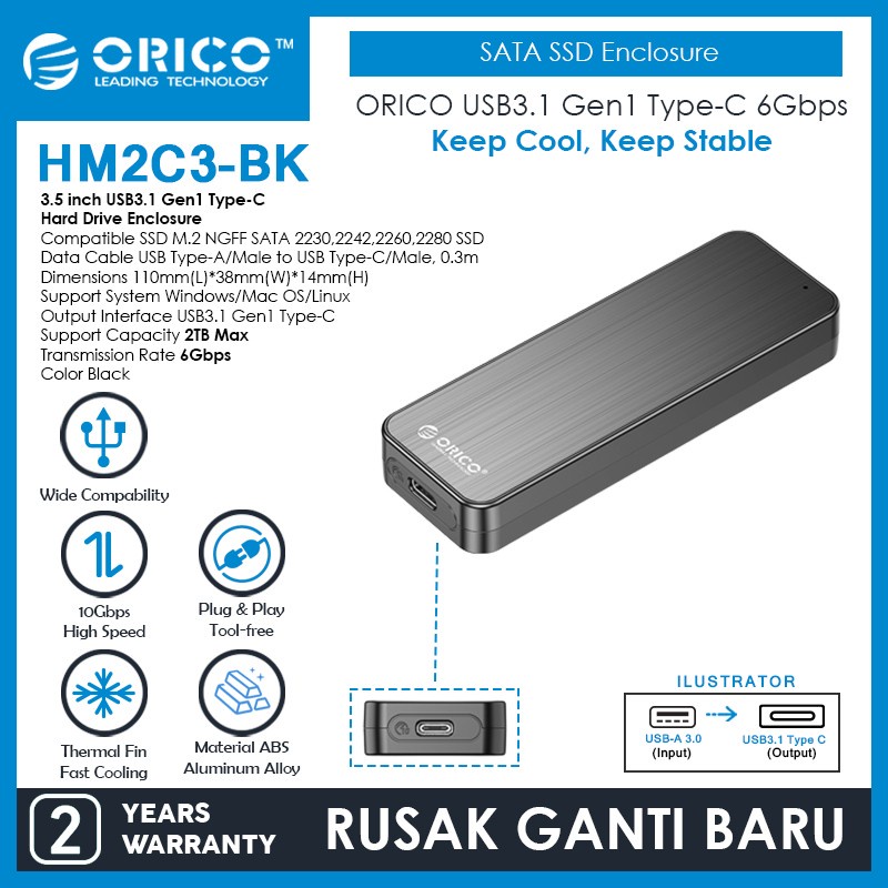 ORICO HM2C3 USB3.1 Gen1 Type-C 6Gbps M.2 SATA SSD Enclosure