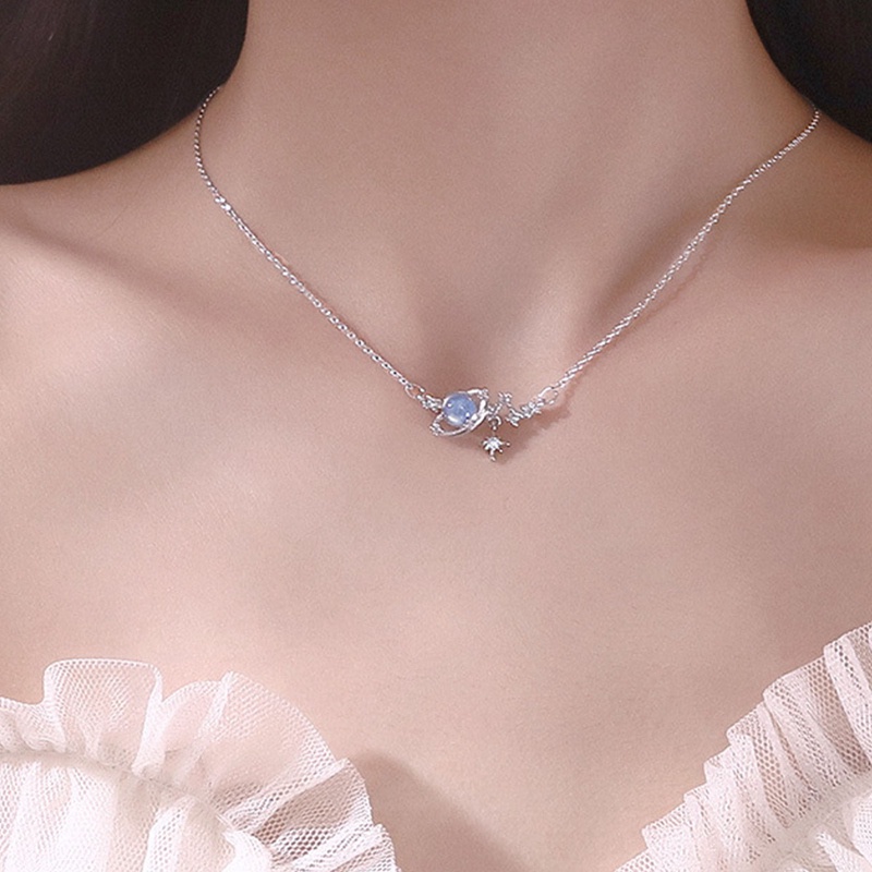 Kalung Choker Liontin Planet Bintang Bulan Warna Silver Untuk Wanita