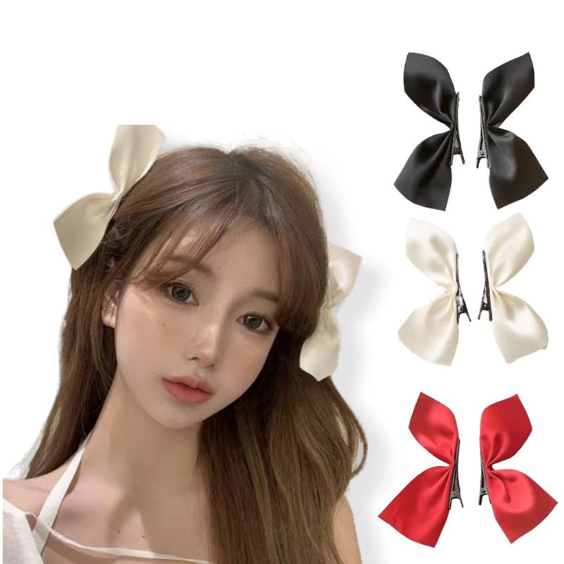 Jepit Rambut (2 buah) Pita Ribbon Satin Silky Korea Korean Hair Pin Jepitan