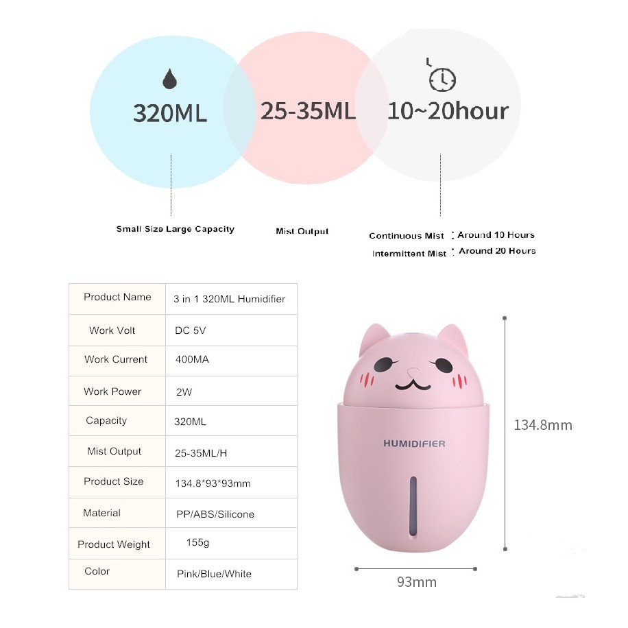 Humidifier Diffuser Adorable Pet Cat 3 in 1 - USB Pelembap ruangan kucing