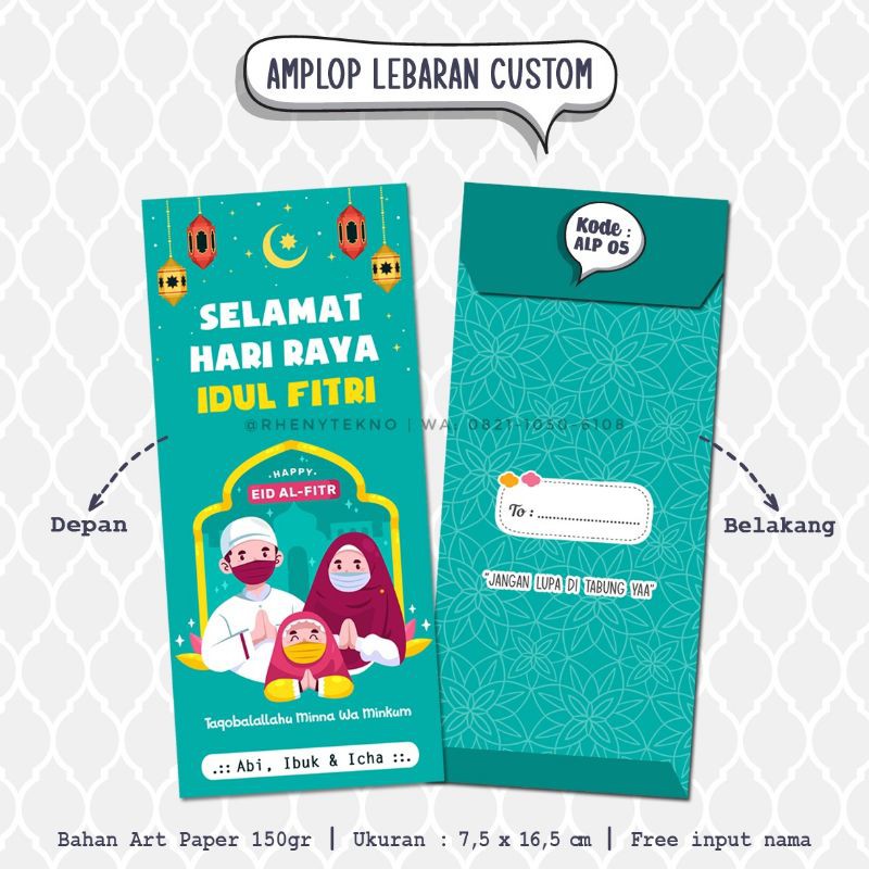 

Amplop Lebaran Custom Keluarga Bermasker, Angpao Angpau Lebaran Custom