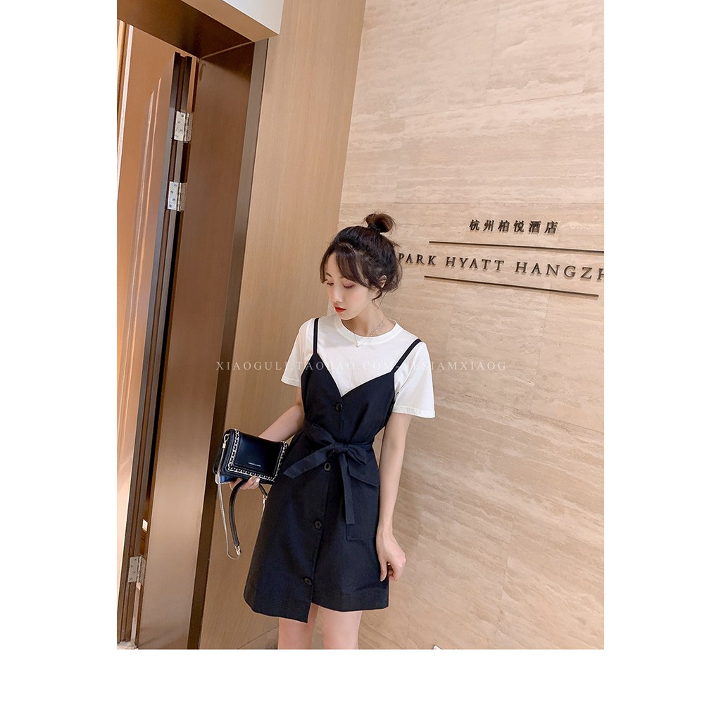 KDR-55 dress wanita casual fake two pcs hitam hijau import korea