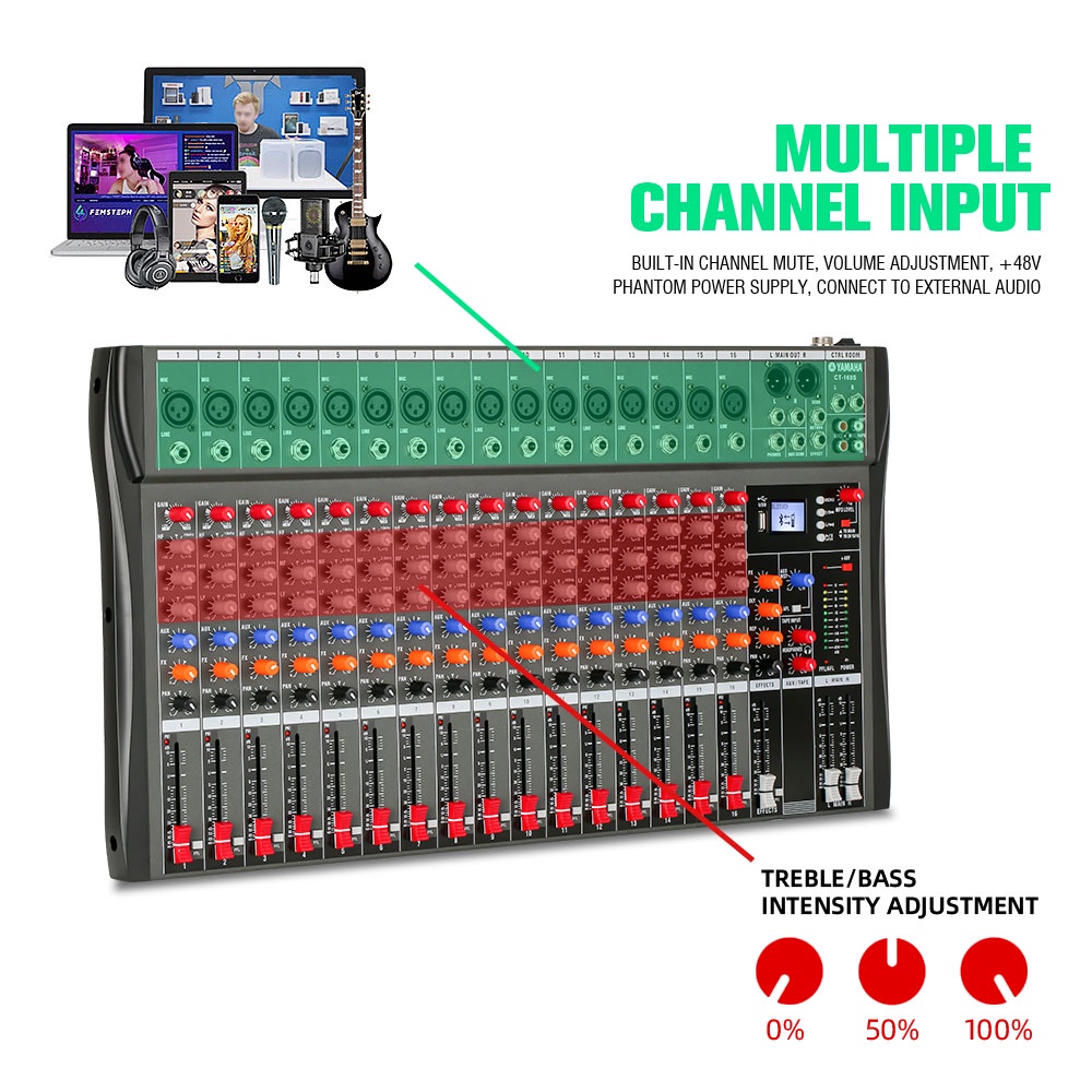 Mixer Audio Profesional  CT160S 16-channel built-in EQ/mode perekaman Pengalih bahasa Efek reverb Pemutaran Bluetooth/MP3/USB/PC Peralatan Audio Profesional