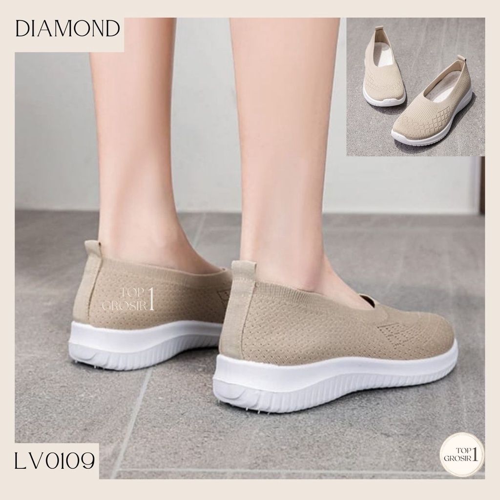 TOPGROSIR LV0109 Sepatu Motif Diamond Wanita Sneakers Slop Import / Sneakers Kanvas / Sepatu Kerja