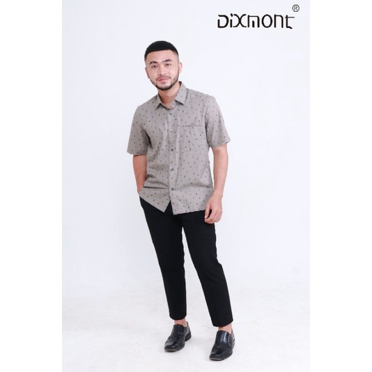 Dixmont Kemeja Pria Basic Formal Motif Lengan Pendek Hem MS02721