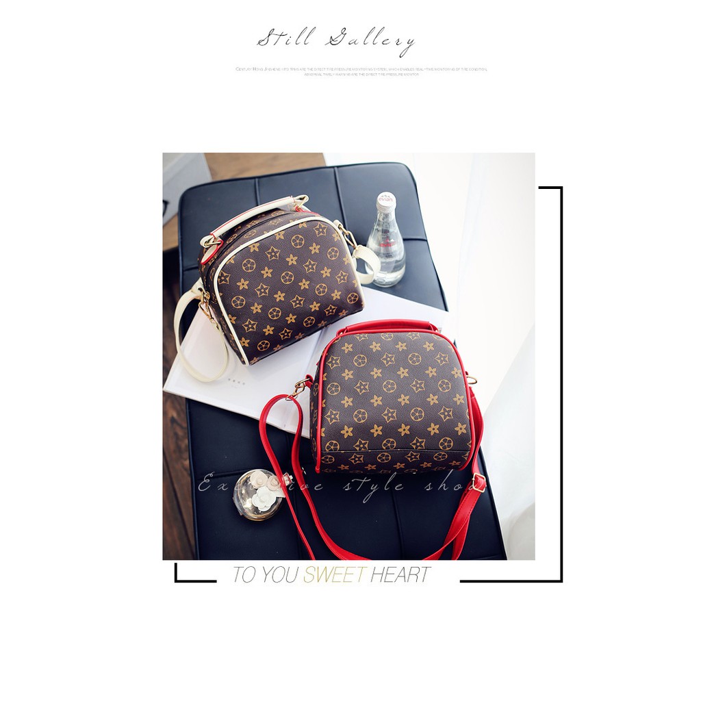 tas selempang fashion wanita women sling bag monogram coklat (1G1,3b5) bta326