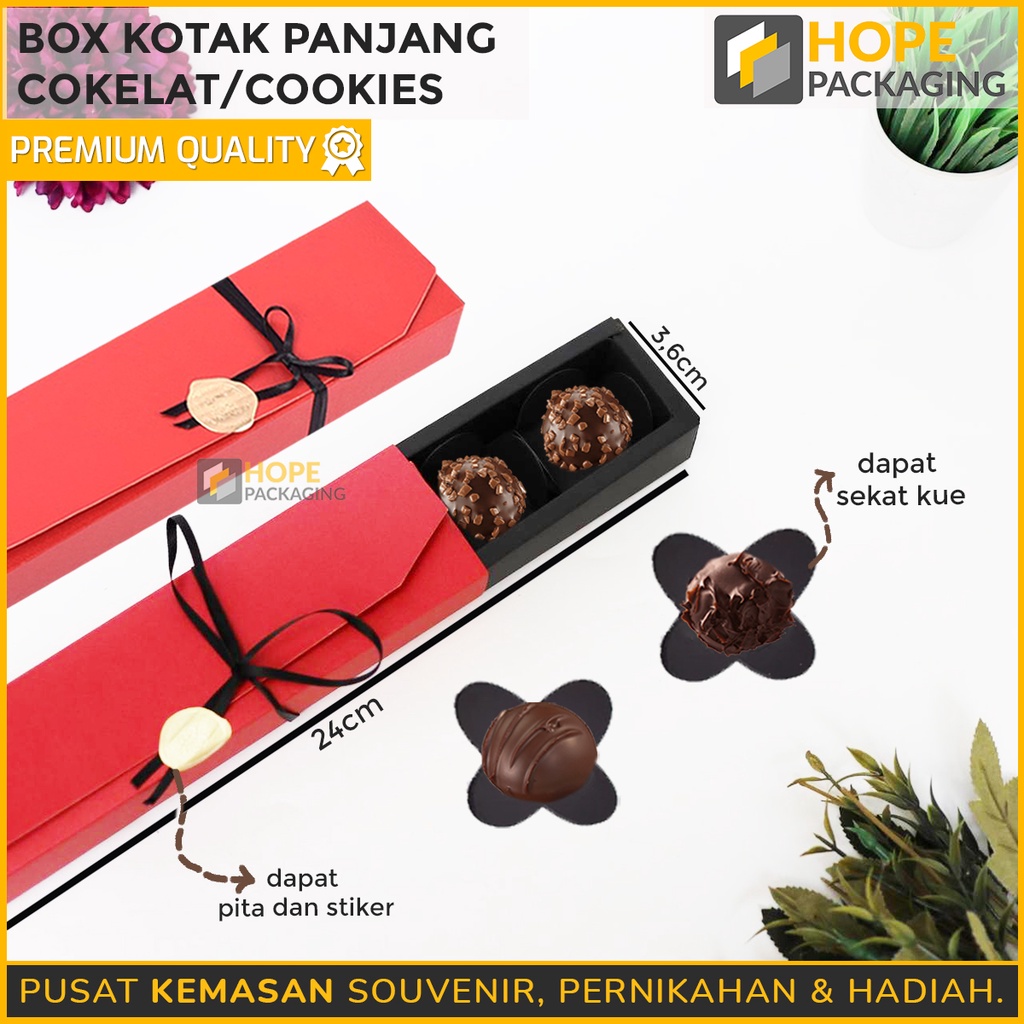 [3 pcs] Box Kotak Panjang Coklat / Cookies Merah dan Hitam / Gratis Kertas Coklat / Kotak Packaging Kue