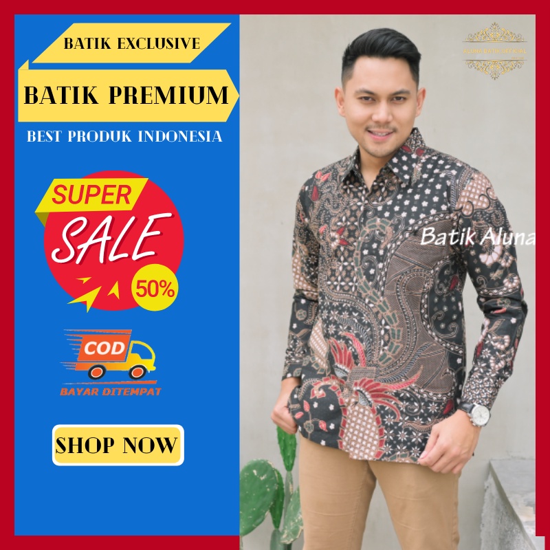 BATIK PRIA PREMIUM LENGAN PANJANG PRABUSENO BAJU RESEPSI KEKINIAN FREE MASKER PCW 118