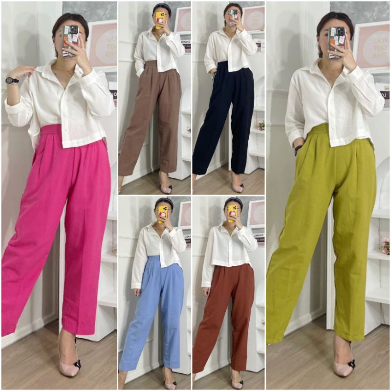 ♡ PREMIUM ♡ ORIGINAL ! ANNE 2 IN 1 SET LONG SLEEVE SLING BACK SHIRT WITH LONG PANTS / SETELAN KEMEJA LENGAN PANJANG &amp; CELANA PANJANG ( BUSUI FRIENDLY )