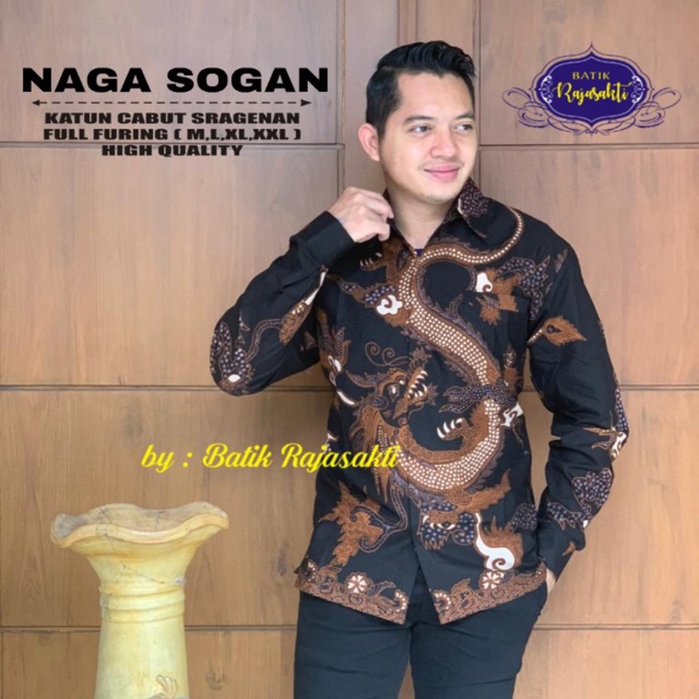 Kemeja Batik NAGA SOGAN FULL FURING Katun Halus Ori Solo