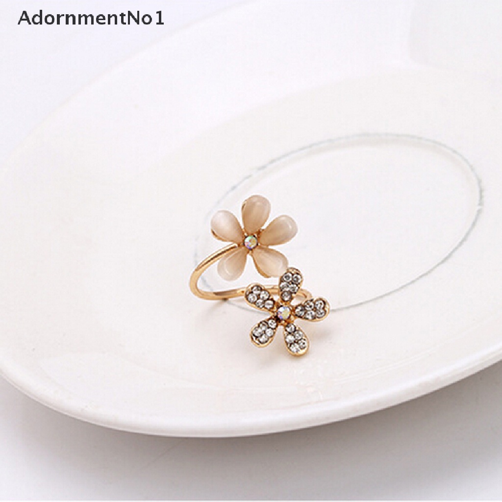 (AdornmentNo1) Cincin Bunga Aster Aksen Kristal + Berlian Imitasi Warna Gold Untuk Perhiasan Wanita