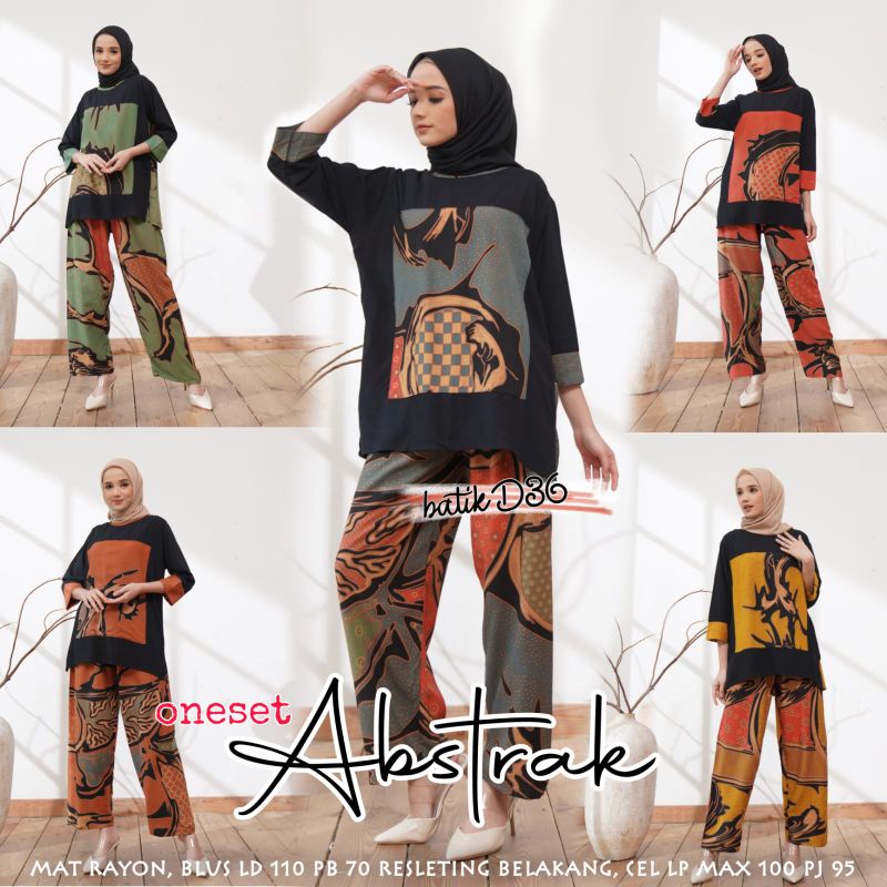 (Semerbak) Setelan Celana Wanita Absktrak Halus Rayon Murah Kekinian Setelan wanita rayon murah blus Abstrak 1 halus atasan kulot motif corak karakter panjang ibu ibu remaja dewasa emak baju tidur santai dolan seragam oneset katun batik kost adem enak