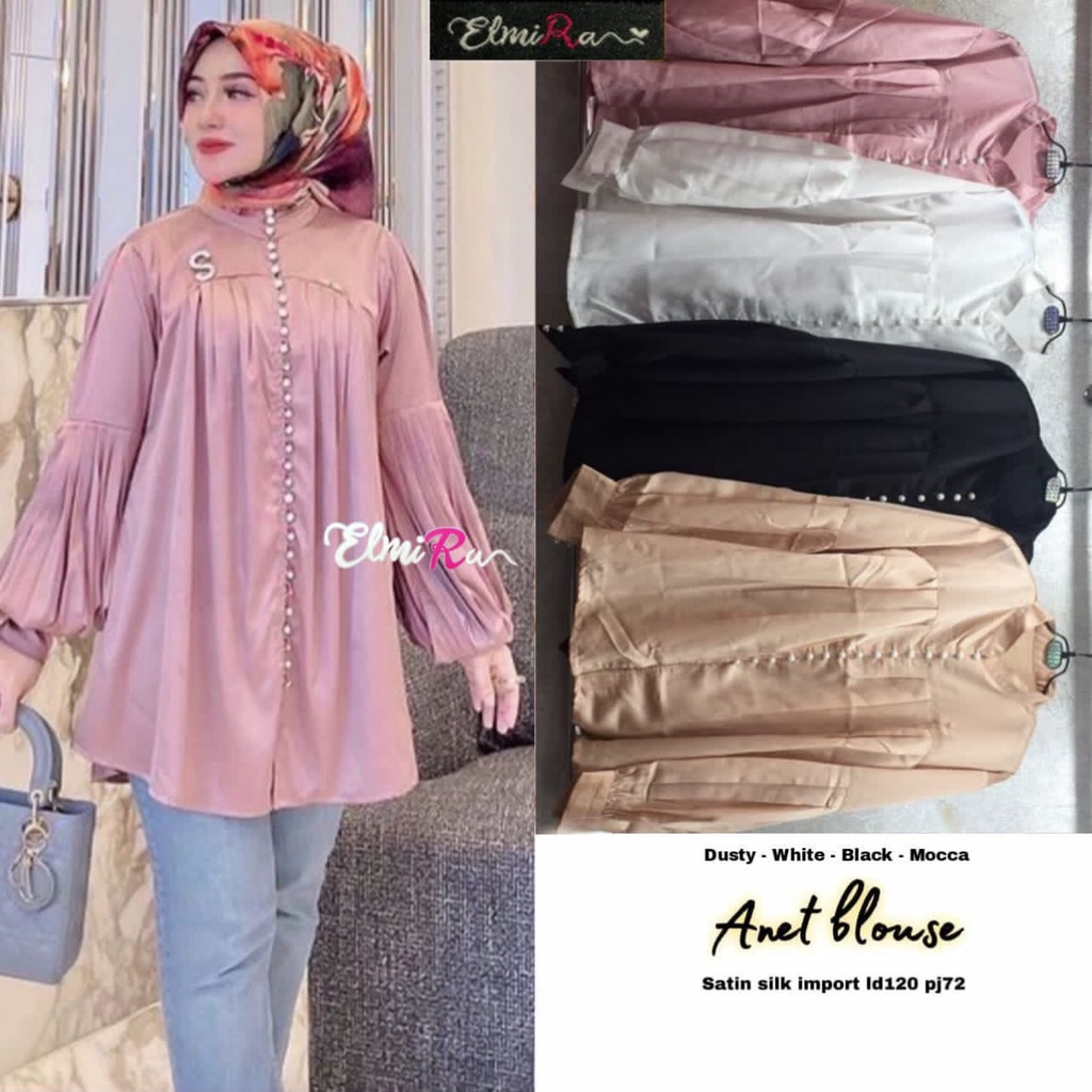 RESTOK ANET BLOUSE SATIN SILK POLOS ORI ELMIRA