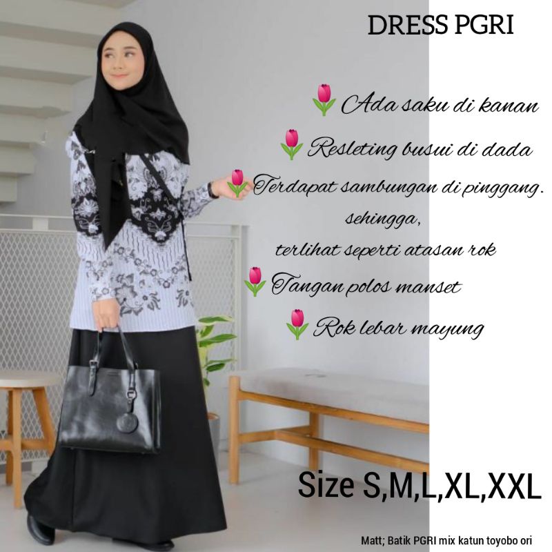 Baju Gamis Wanita Muslim Seragam Kantor Hitam Putih Murah Katun Toyobo Formal Wawancara Tes Kerj-Gamis PGRI
