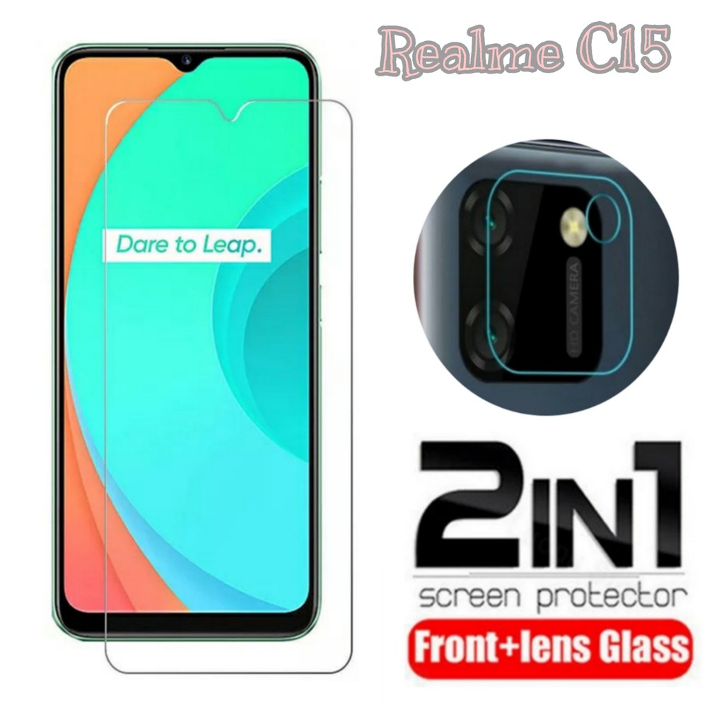 Tempered Glass Realme C11 / Realme C12 / Realme C15 Paket Anti Gores Free Pelindung Kamera Belakang Clear