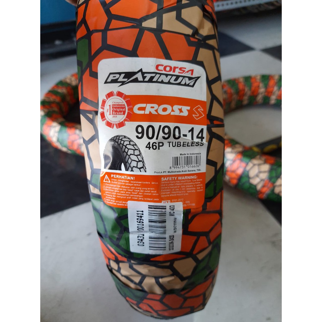 ( RING 14 ) CROSS S  90 / 90 - 14 CORSA PLATINUM Ban Motor SEMI TRAIL Matic TUBELESS FREE PENTIL