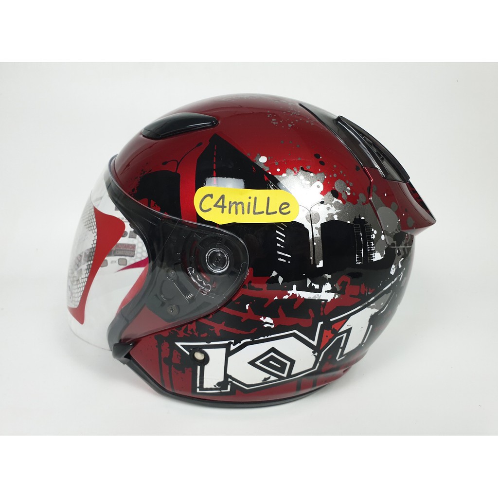 HELM KYT DJ MARU MOTIF 10 RED MAROON BLACK HALF FACE   HELM KYT DJ MARU MOTIF 10 RED MAROON BLACK HALF FACE