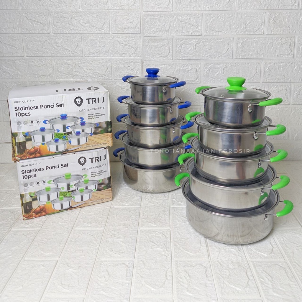 Panci set TRI J Stianless 10pcs / panci + tutup kaca