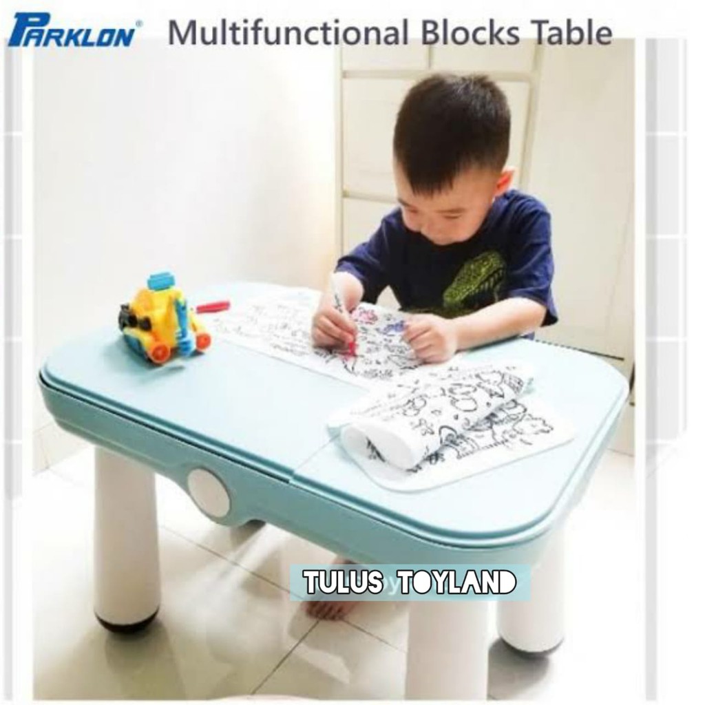 Parklon Blocks Table Set Multifungsi Meja Lego Susun Balok Kursi Anak Meja Belajar Oval Whiteboard