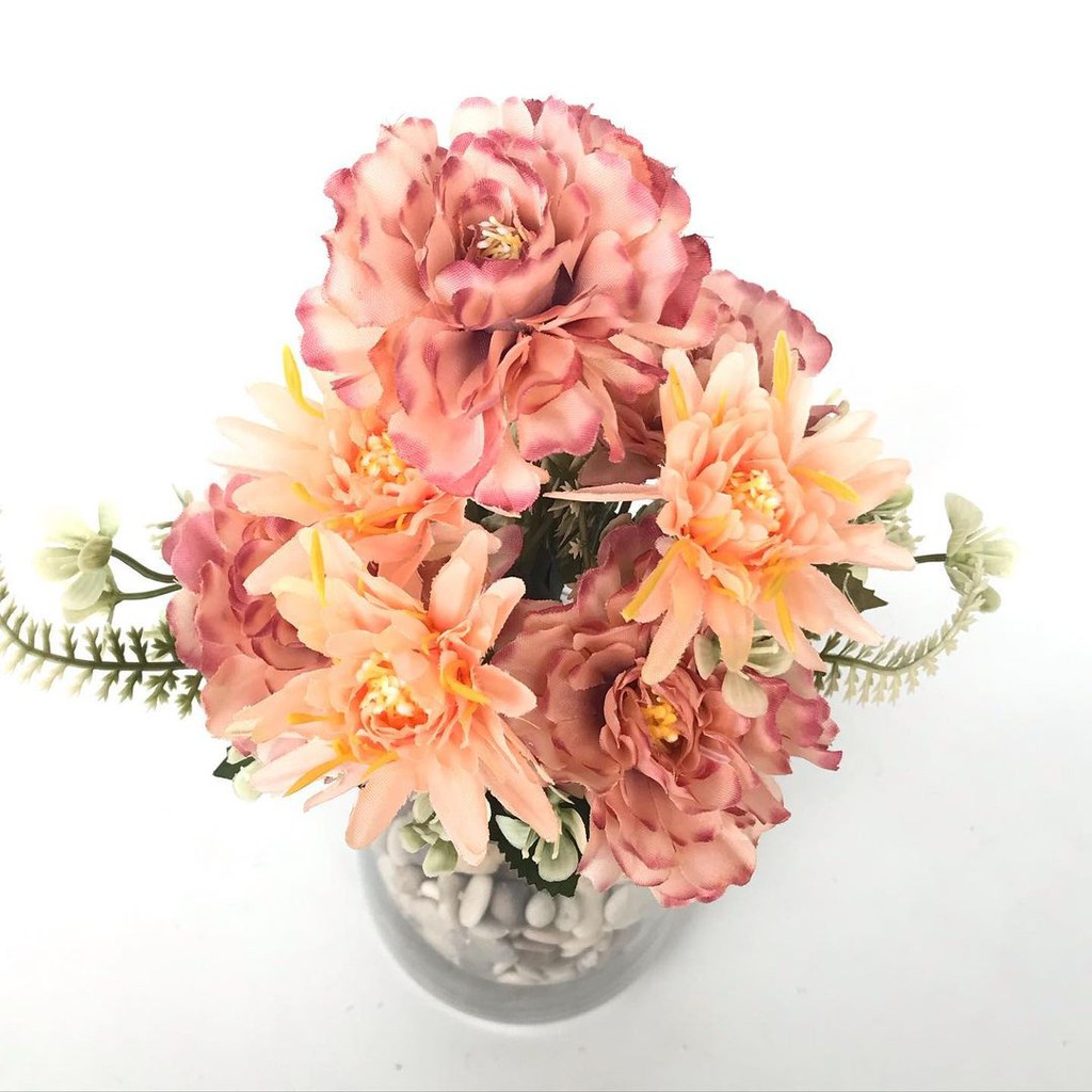 BUNGA TANGKAI DAHLIA - salem biru putih pink ungu bunga artificial palsu-Salem oren