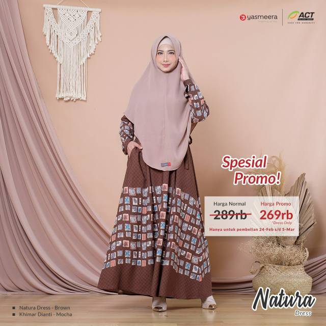 [HARGA PROMO] YASMEERA NATURA DRESS GAMIS ONLY bahan Fermos Crepe printing eksklusif  Yasmeera