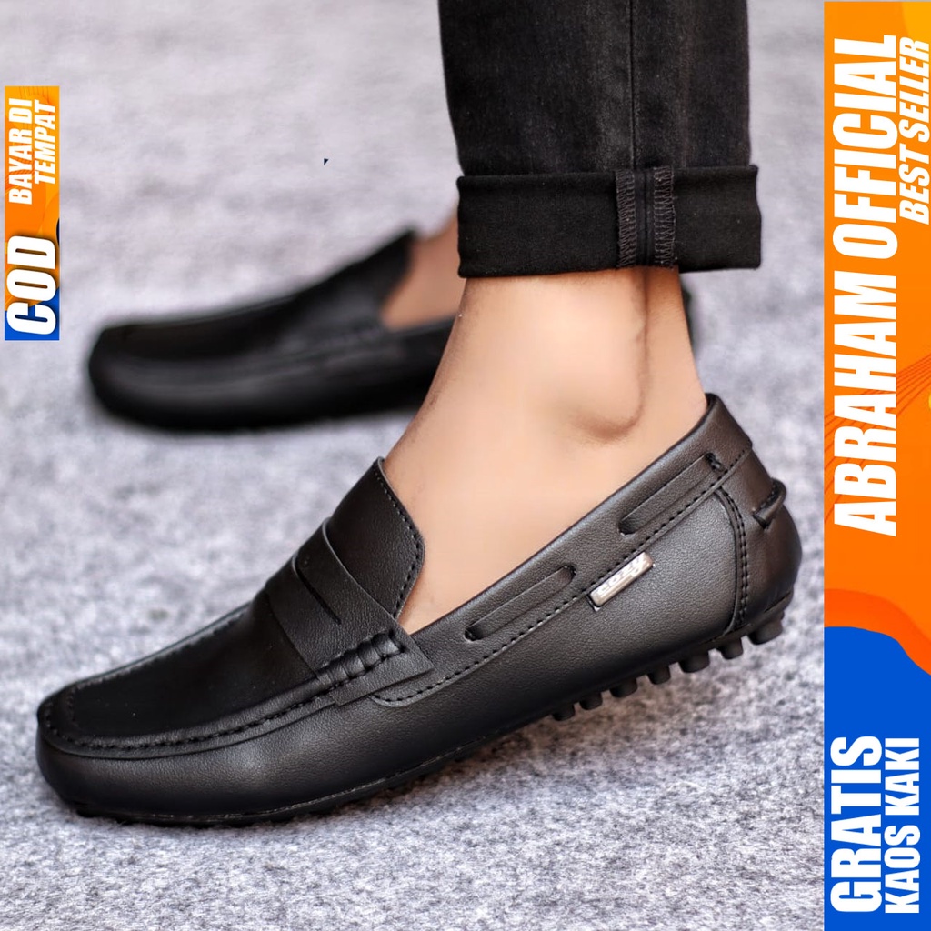 ABRAHAM Sepatu Casual Slip On Hitam Kerja Selop Pria