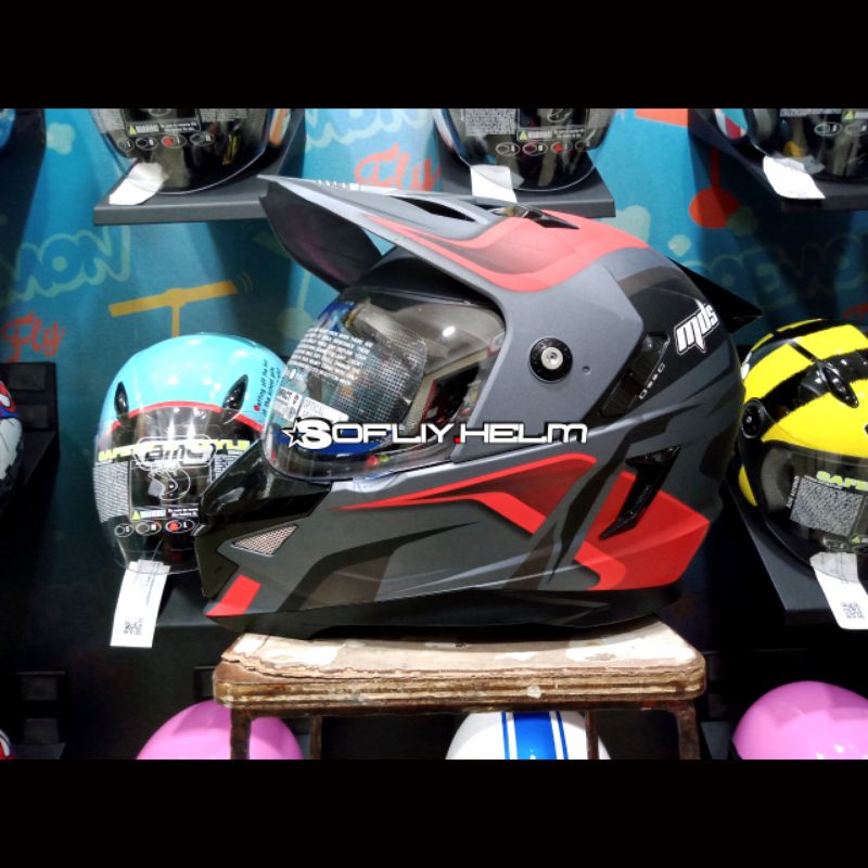 HELM MDS SUPER PRO #2 GUNMETAL DOFF RED DOUBLE VISOR FULL FACE