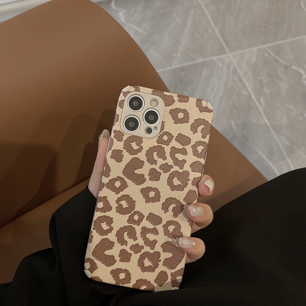 IPHONE Case Cover Handphone Lembut Serat Kulit Motif Leopard Untuk Iphone14 13 12 Mini11 Pro Max X XS XR 87 PLUS