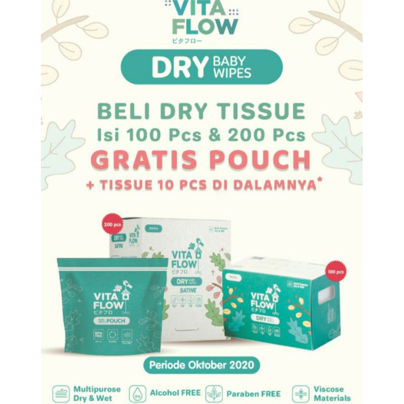 (FREE POUCH) VITAFLOW Dry Tissue  Satine 100s Multipurpose Dry Wipes  Filter Masker