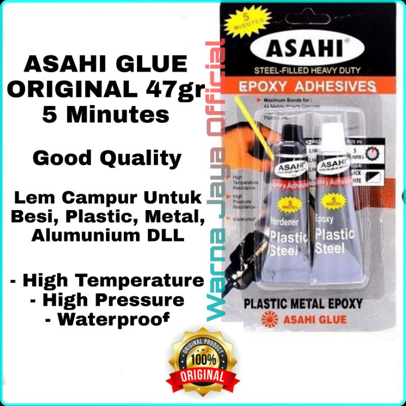 Lem Asahi Original 47gr 5 Menit Lem Aduk Plastik Besi Kayu Alumunium DLL Lem Campur Lem Aduk Lem Res