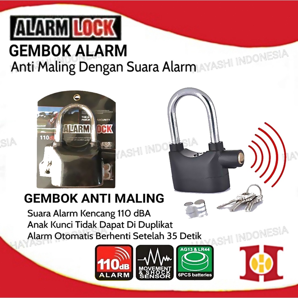 Gembok Alarm Anti Maling Alarm lock Kunci Gembok Alarm