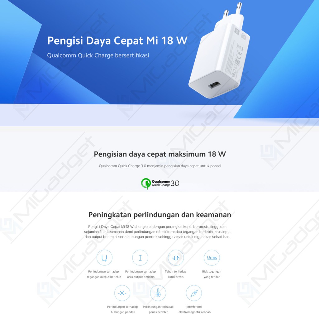 USB Charger 18W QC 3.0 MDY-10-EF Colokan Standar Indonesia