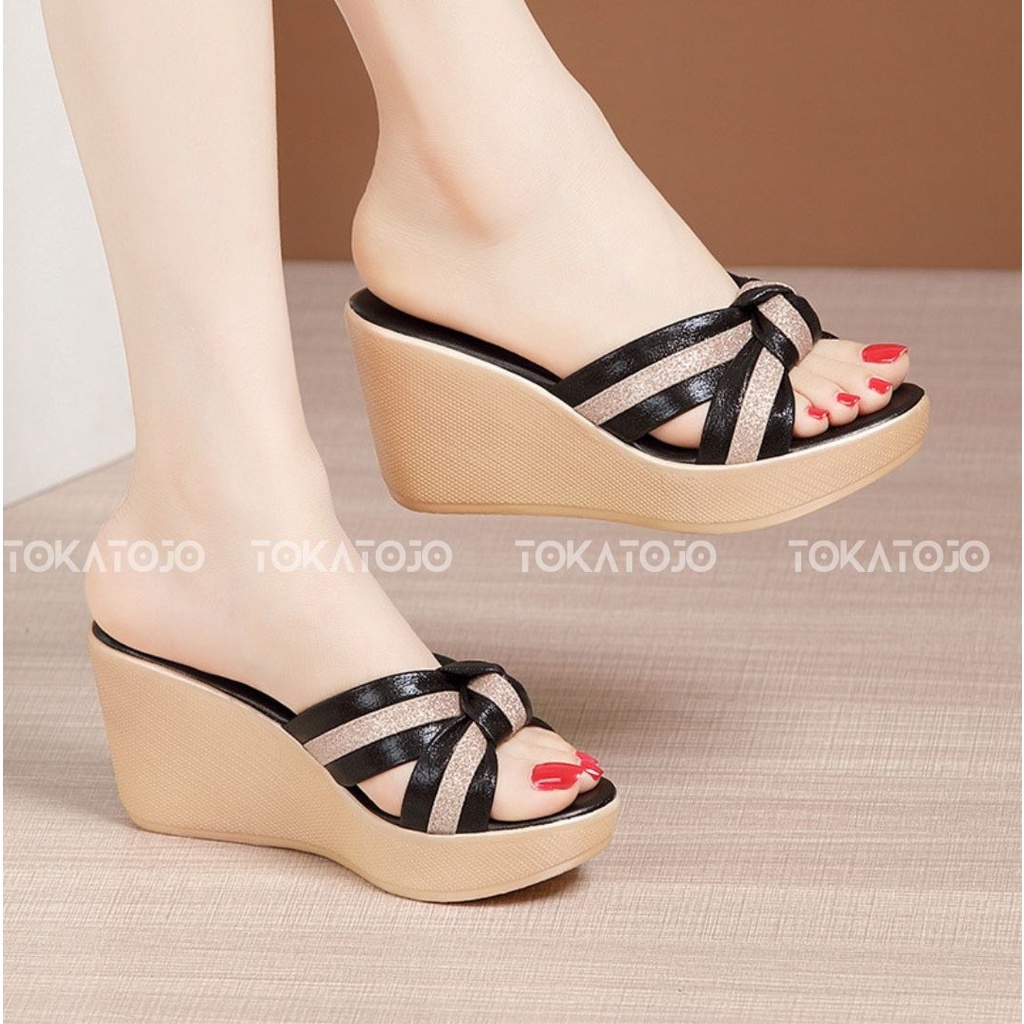 PROMO Sendal Wanita Korea terbaru Sandal wedges silang model terbaru new Fashion ME015