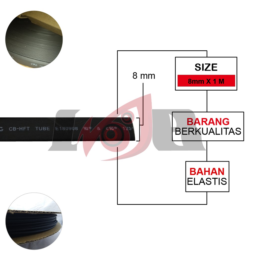 8mm Heat Shrink Selang Bakar Selongsong Isolasi Pelindung Kabel 1 Meter