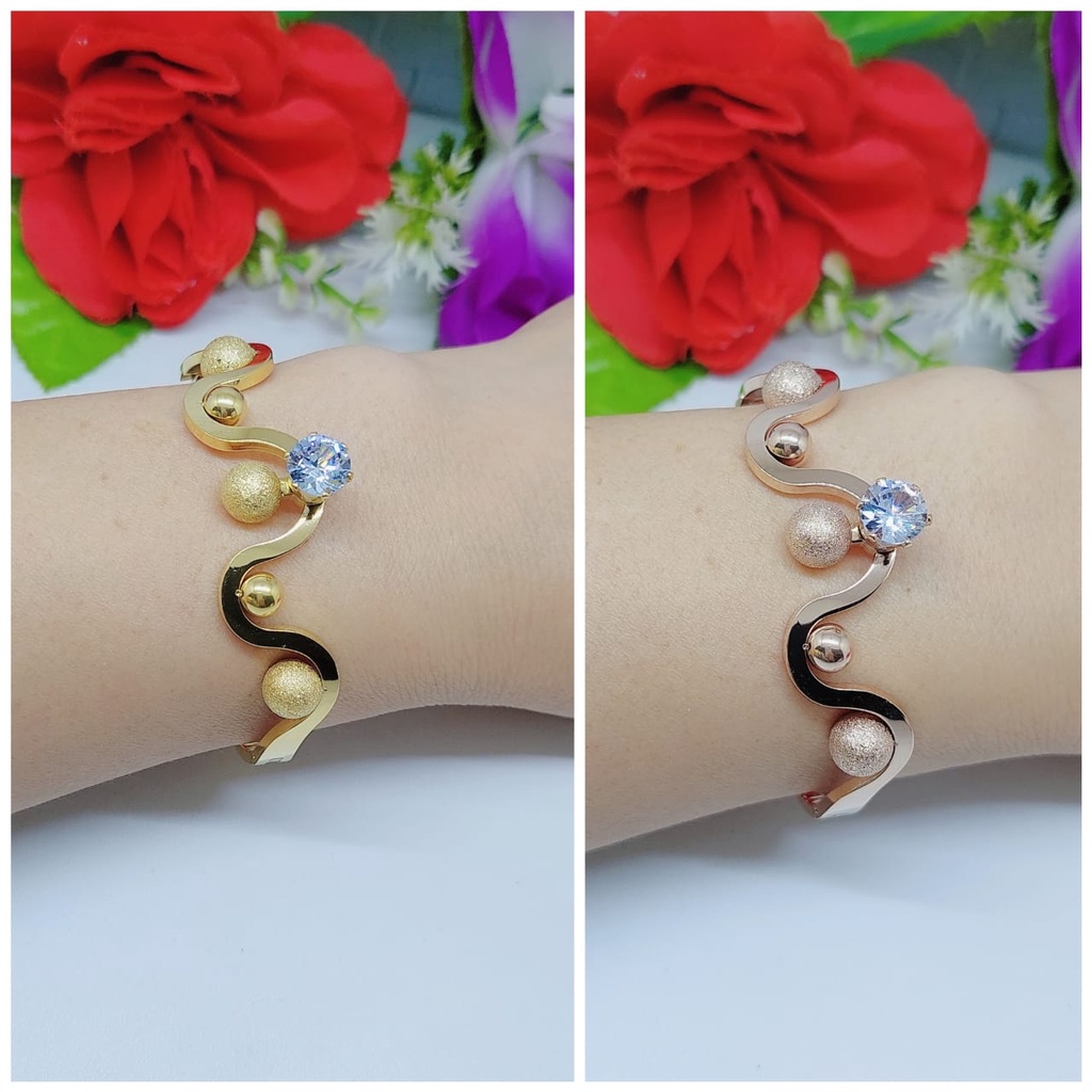 Set titanium gelang dan cincin wanita bjiji bola perhiasan fashion