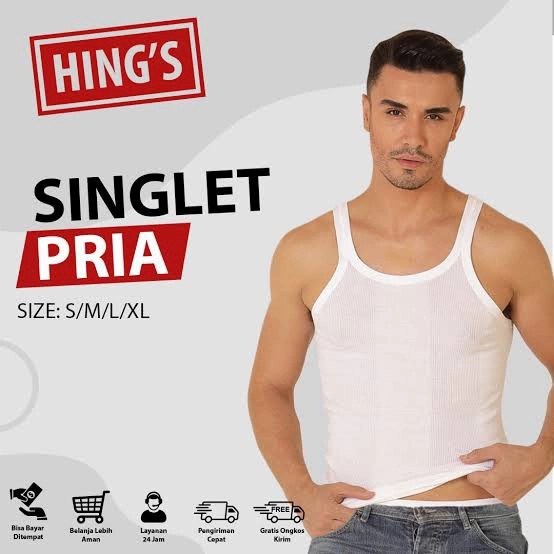 Pria-Dalam-Kaos- Kaos Singlet Hings Grosir/Kaos Kutang Hings/ Singlet Pria Hings Import - Putih, 32