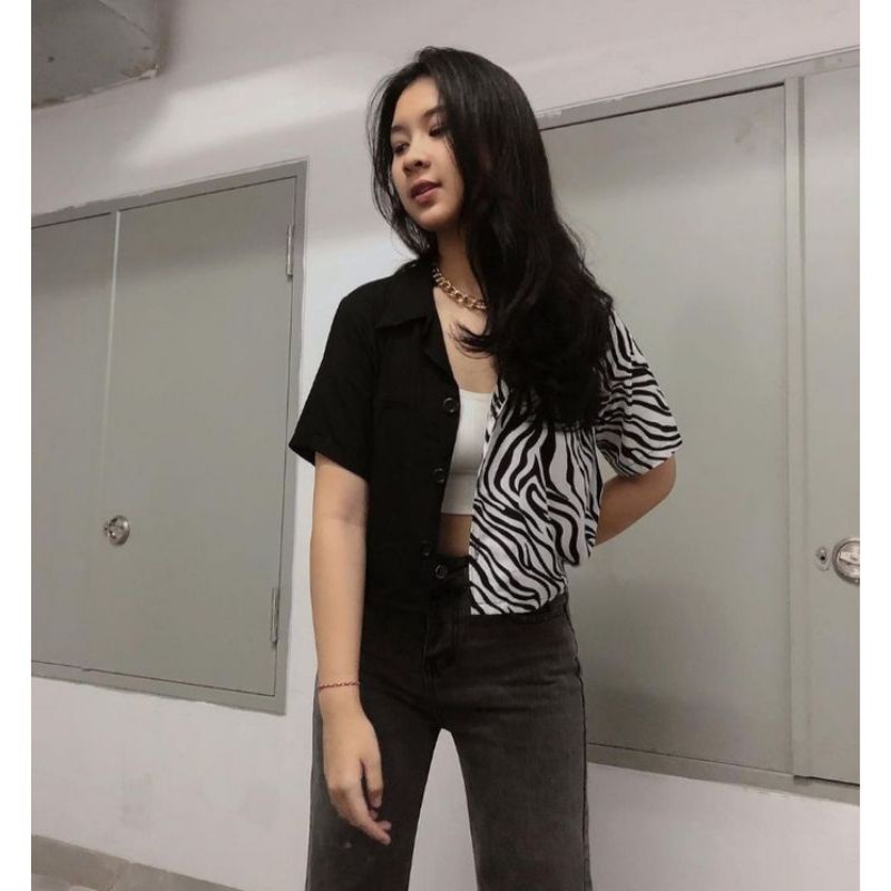 Kemeja crop two tone