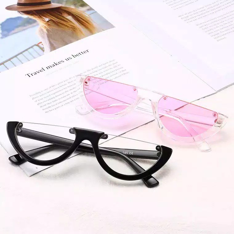 [ BISA COD ] Cat Eye Sunglasses Cool Trendy Half Frame Rimless Cat Eye Women Fashion Clear /kacamata