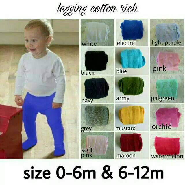 Legging cotton rich tights polos 4in1 legging bayi polos rainbow celana bayi