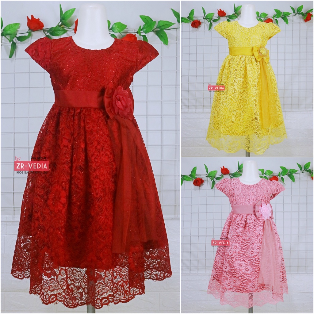 Gaun Pesta Size 8-12 Tahun / Ekspor Quality Premium Brukat Baju Anak Perempuan Dress Polos Natal