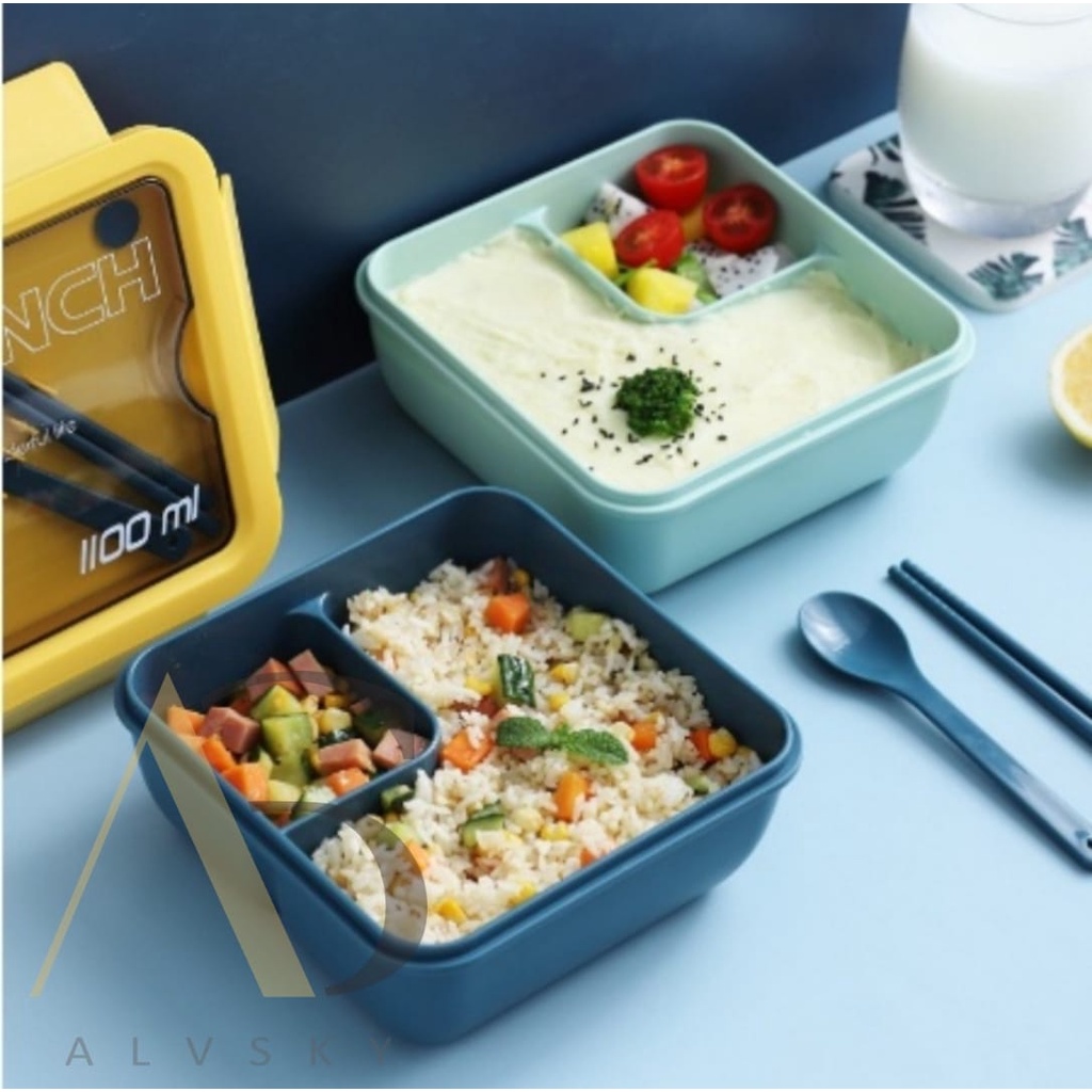 KOTAK MAKAN TRANSPARANT BENTO BOX 1100 ML / TEMPAT MAKAN LUNCH BOX BPA FREE 1000 ML