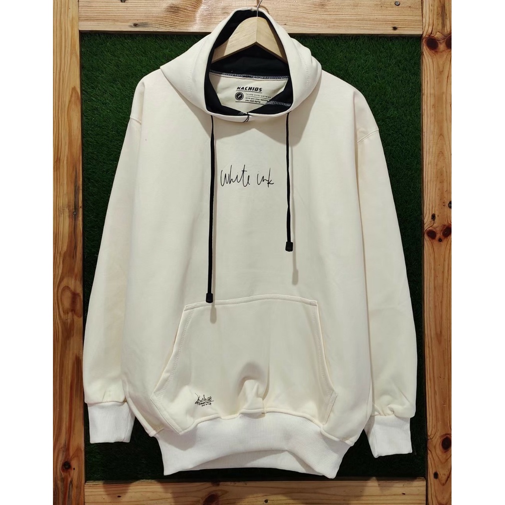 sweater oversize pria KACHIOS putih  white ink hoodie distro original premium japan tokyo  m l xl xx Aaqil22Shop