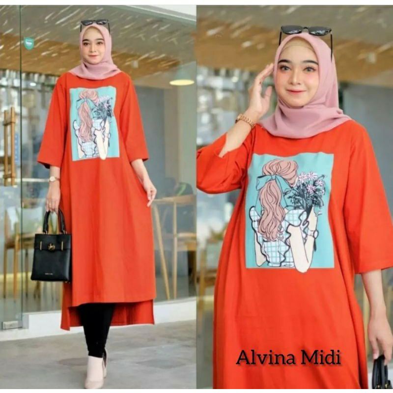 Alvina midi dress terbaru / dress wanita terlaris 2022 / pakaian midi tunik wanita