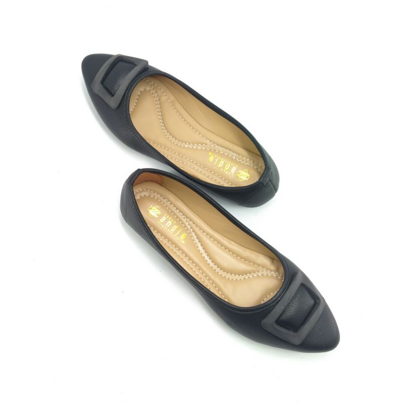 Sepatu Flat Wanita Kulit Sintetis Sol Karet