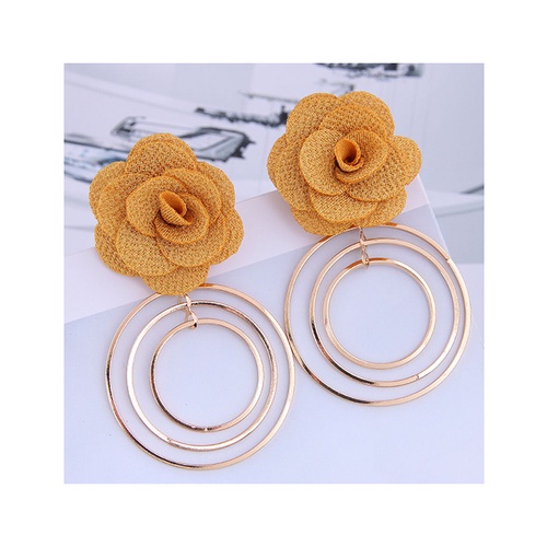 LRC Anting Tusuk Fashion Rose Flower Metal Circle Stud Earrings A63306