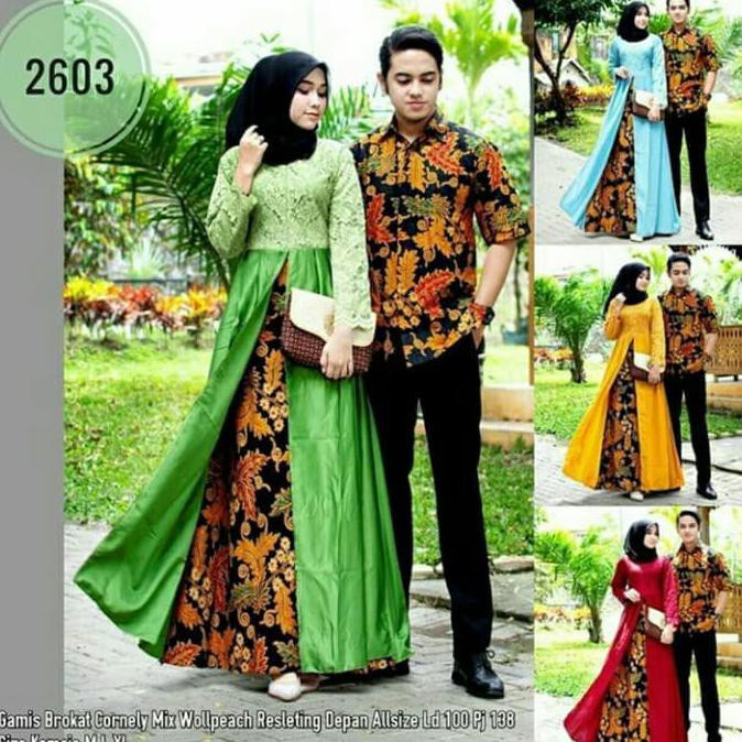 PRODUK READY... COUPLE GAMIS MIX BROKAT BAJU BATIK KELUARGA BATIK COUPLE SET BROKAT MURAH