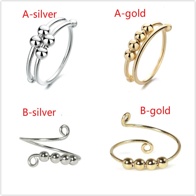 【COD Tangding】Fashion Simple Gold Silver Ball Ring Meditation Spinner Adjustable Opening Jewelry Accessories