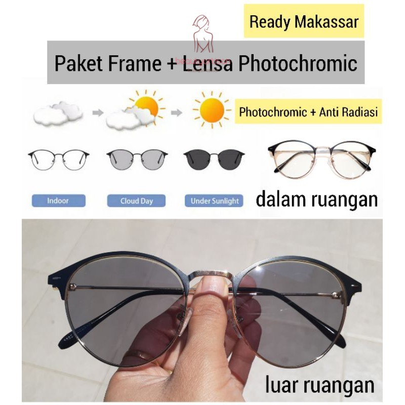 Jual Kacamata Lensa Photocromic + Anti Radiasi Blueray (Bluechromic) Pria Wanita Frame Besi Photochromic | Shopee Indonesia