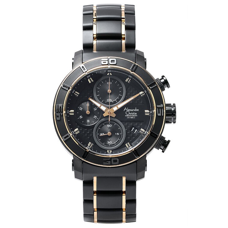 Jam Tangan Pria Alexandre Christie AC 6292 MC Ceramic Black Gold Original